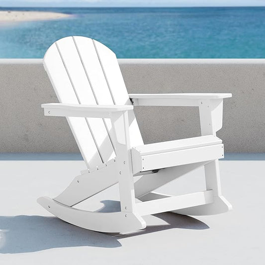 WO WESTIN OUTDOOR HDPE Laguna Outdoor Rocking Poly Adirondack Chair, White