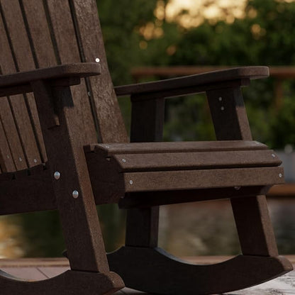 Wildridge Heritage Adirondack Rocking Chair, Tudor Brown - Outdoor Weather Resistant HDPE Rocking Chair for Patio, Deck, Fire Pit