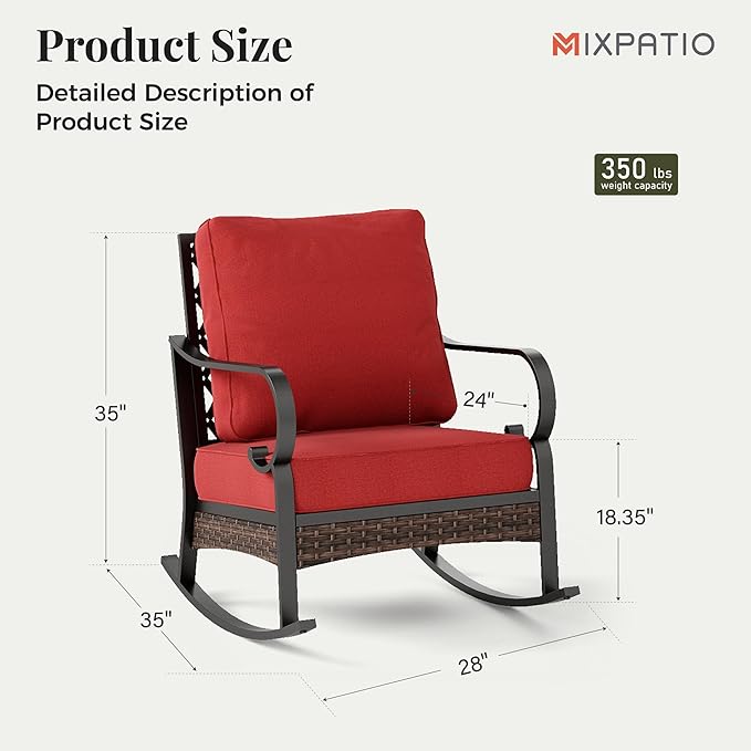 Outdoor Patio Rocking Sofa Chairs Set of 2 Steel Frame Porch Furniture with Deep Seating and 5.75" Cushions for Lawn - Photo 2