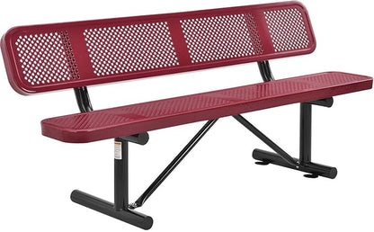 Global Industrial 6'L Heavy Duty Outdoor Steel Picnic Bench with Backrest, Perforated Metal, Portable Outdoor Bench, 1000 lbs Capacity, Red, 72" L x 24" W x 33" H