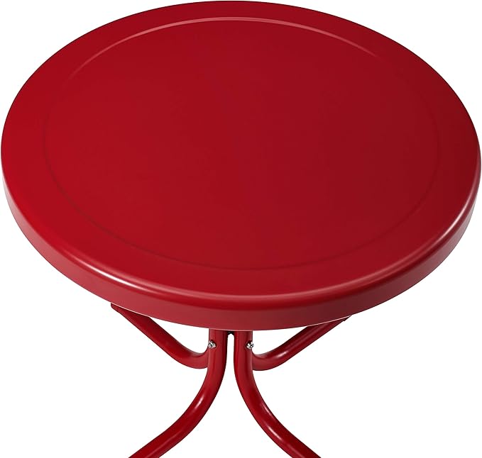 Crosley Furniture Griffith Weather Resistant Retro Metal Outdoor Side Table for Patio, Deck, Porch, Red - Photo 4
