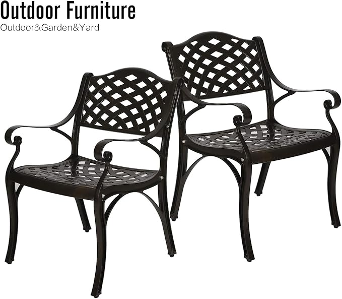 YUSING Outdoor Dining Chairs Set of 2, Cast Aluminum Metal Arm Chairs for Kitchen, Garden, Backyard - Photo 6