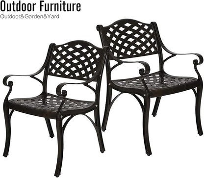 YUSING Outdoor Dining Chairs Set of 2, Cast Aluminum Metal Arm Chairs for Kitchen, Garden, Backyard