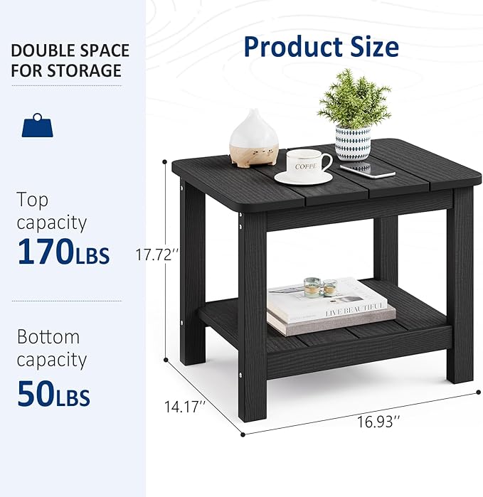 18" Outdoor Side Table, 2-Tier Patio Side Table, Weather Resistant, Easy Assembled - Photo 3
