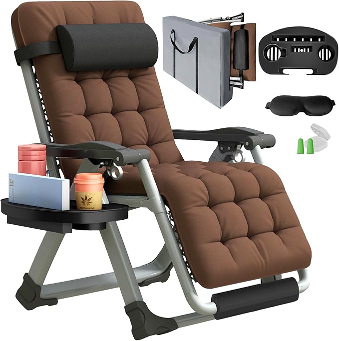 XL Zero Gravity Lounge Chair 29", Oversized Padded Folding Recliner for Patio with Storage Bag, Removable Cushion - Photo 1