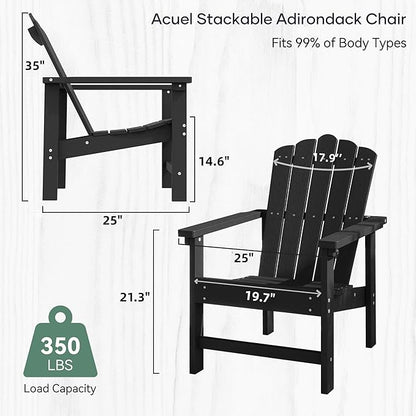 Stackable Adirondack Chairs Set of 2, Durable, Weather-Resistant Outdoor Patio Seating, Low Maintenance Poly Lumber Chairs for Porch, Deck, Garden, Fire Pit (Black)