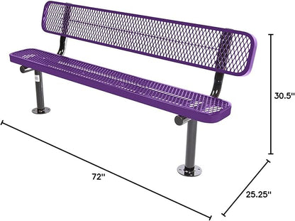 COATEDOUTDOORFURNITURE Coated Outdoor Furniture Heavy-Duty Outdoor Bench Thermoplastic Coated, Expanded Metal, Commercial-Grade Seating, Made in America (Surface with Back, 6 Ft, Textured Purple)