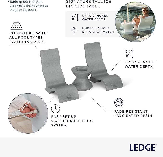 Ledge Lounger Signature Chair Set - Two Chairs - Ice Bin Side Table - in-Pool - On-Deck - Water Depths 0-9” - All Types - Photo 3