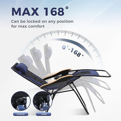MAISON ARTS Oversized XXL Padded Zero Gravity Chair Set of 2, 30" Wide Seat Foldable Patio Recliner, Anti Gravity Outdoor Lawn Chair with Cup Holder & Pillow, Supports 400lbs, Blue