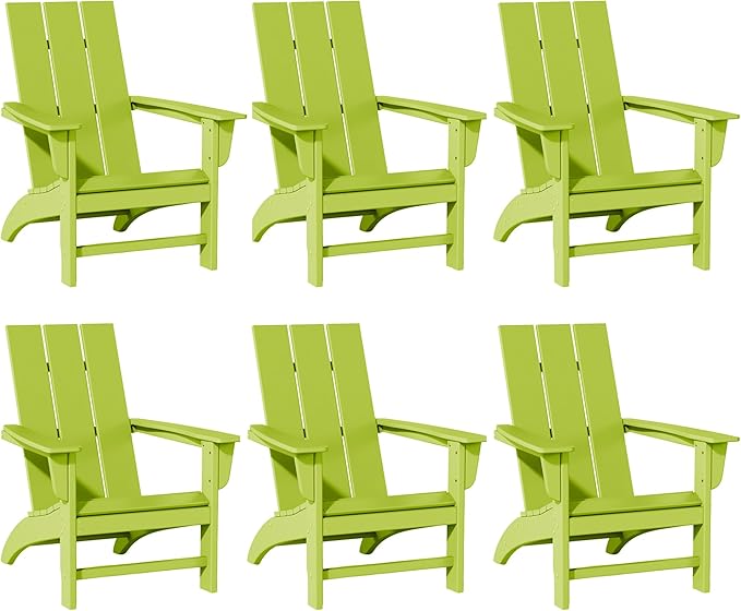 Poly Lumber Adirondack Chairs Set of 6, All-Weather Resistant Outdoor Patio Chairs, Look Like Wood