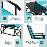 Giantex Patio Bench Glider Chair with Metal Frame, Center Tempered Glass Table - Photo 4