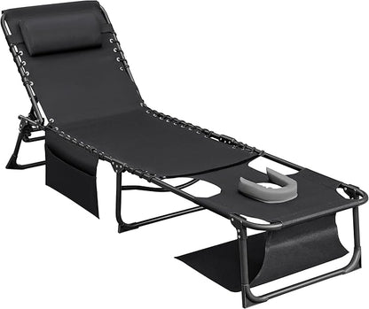 Flamaker Face Down Chaise Lounge Chair 5-Position Adjustable Sunbathing, Foldable Tanning Chair with Face& Arm Holes, Outdoor Recliner Chair for Pool, Beach, Patio, Lawn (Black, 1 Pcs)