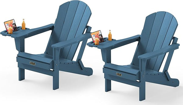 SERWALL Foldable Adirondack Chair Set of 2, Adirondack Chairs with 4 in 1 Cup Holder - Photo 1