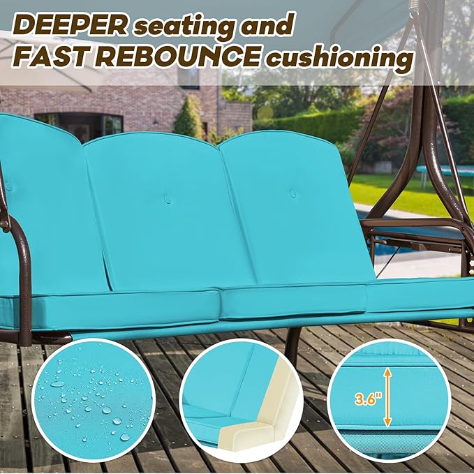 3 in 1 Patio Swing with Adjustable Canopy for Adults, 3 Seat Outdoor Swing with Thickened Cushions - Photo 7