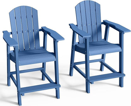 DWVO 25" Tall Adirondack Chair, Poly Bar Height Balcony Chairs with Armrest & Footrest, Outdoor Bar Stool Lifeguard Chair for Deck Pool Patio and Porch, Navy Blue