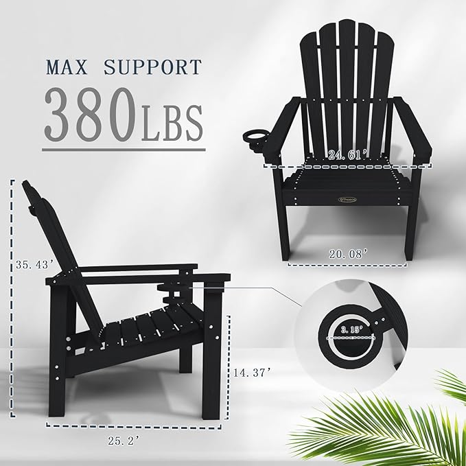 Stackable Adirondack Chair Set of 8, HDPE All-Weather Adirondack Chairs - Durable and Space Saving, Plastic Outdoor Fire Pit Chairs with Cup Holder,Black