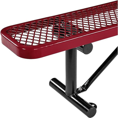 Global Industrial 8'L Heavy Duty Expanded Metal Mesh Flat Bench with Steel Frame, Portable Outdoor Bench, 1000 lbs Capacity, Red, 96" L x 14-1/2"W x 18" H