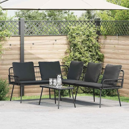 3-Seat L-Shape Outdoor Sofa, Gray PE Rattan Patio Couch with Bench Cushion, 90.9 x 68.1 inch Metal Frame, Modern Low-Profile Design for Garden, Deck, Balcony