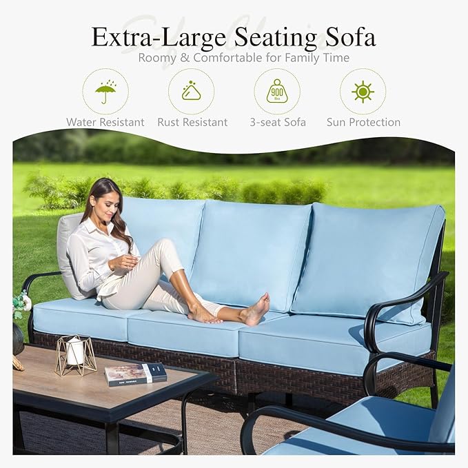 Sophia & William Patio Furniture Set, 4 Piece Metal Outdoor Conversation Set with 3-Seater Outdoor Couch, 2 Sofa Chairs - Photo 3