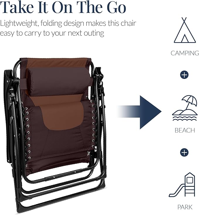 Best Choice Products Oversized Padded Zero Gravity Chair, Folding Outdoor Patio Recliner - Photo 5