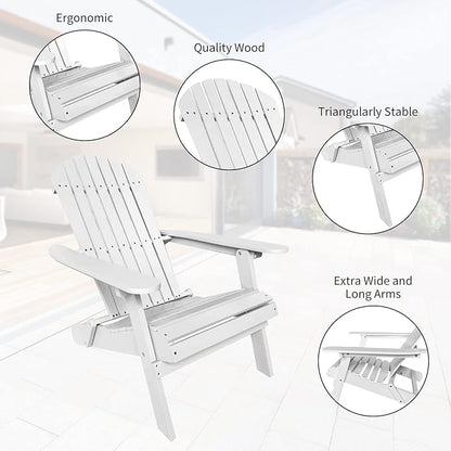 YRLLENSDAN Folding Adirondack Chair - Weather Resistant Plastic Outdoor Chairs for Patio, Lawn, Garden, or Fire Pit - Cozy Plastic Adirondack Chair for Outside Seating (1, White)