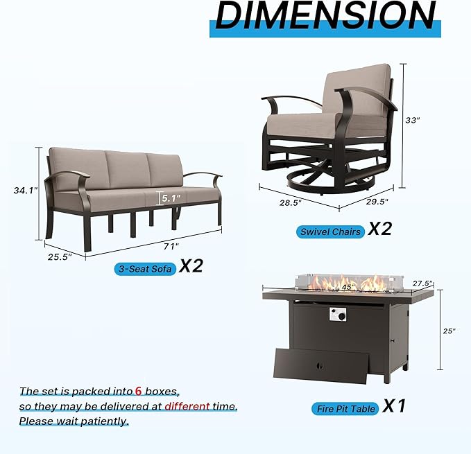 Gotland Aluminum Patio Furniture Set with Fire Pit Table - Photo 2