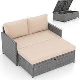 Tangkula Outdoor Rattan Daybed, Wicker Loveseat & 31 Gallon Storage Ottoman w/Soft Cushions - Photo 1