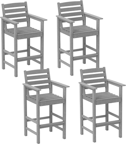 Tangkula Patio Adirondack Chairs Set of 4, HDPE Bar Height Chair with Wide Armrests & Footrest, Outdoor High-Top Slatted Bar Chairs with Backrest for Backyard, Lawn, Poolside (Grey)