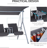 Outsunny 2 Person Porch Swing with Stand, Outdoor Swing with Canopy, Pivot Storage Table, 2 Cup Holders - Photo 4
