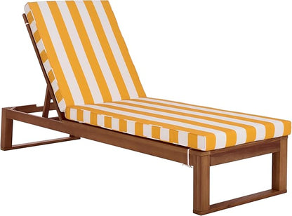 SAFAVIEH Outdoor Patio Furniture Collection - Sophie Natural Brown Solid Wood Chaise Lounge Chair, Adjustable Reclining, Yellow Stripe Cushion (PAT7101Y)