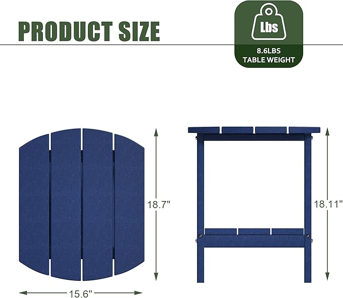 TORVA Patio Adirondack Side Table, Outdoor End Tables All-Weather Resistant HDPE Humidity-Proof Long Time Use for Deck, Lawn,Garden, Porch, Backyard End Table（Navy Blue）(2 Tier)