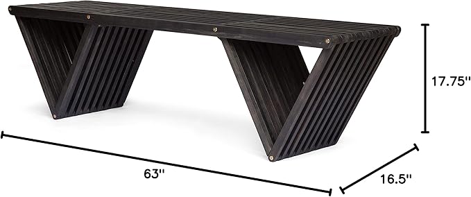 Christopher Knight Home Esme Outdoor Acacia Wood Bench, Dark Gray Finish - Photo 10