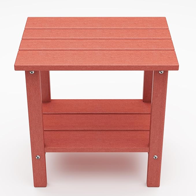 Outdoor Side Table, 2-Tier Small Outdoor Table for Patio, Adirondack Side Tables for Outside or Indoor, Patio End Table for Pool, Porch, Weather Resistant Easy Maintenance-Red