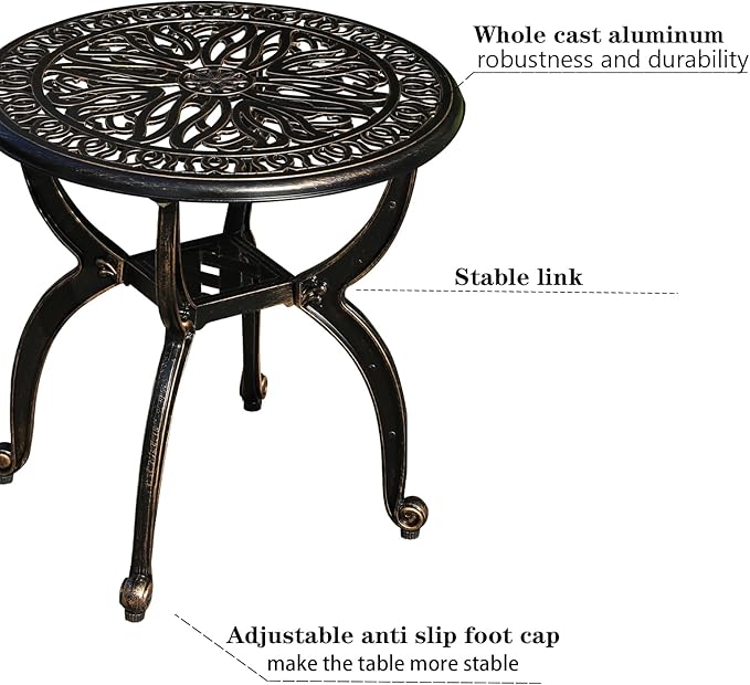 Cast Aluminum Outdoor Side Table, All Weather Round Small Coffee Table for Patio,Park,Lawn,Yard (18.5" Bronze) - Photo 5