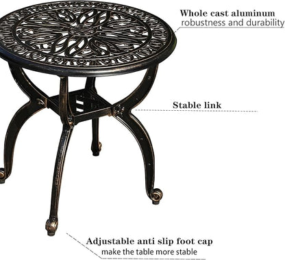 Cast Aluminum Outdoor Side Table, All Weather Round Small Coffee Table for Patio,Park,Lawn,Yard (18.5" Bronze)