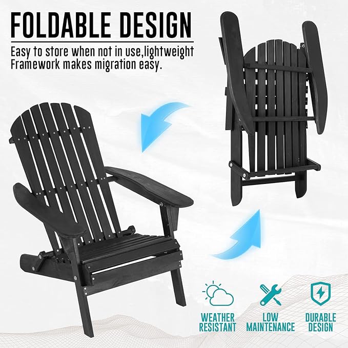 FDW Folding Adirondack Chair, All Weather Patio Chair Outdoor Fire Pit Chair for Patio Lawn Garden Backyard Deck Pool Beach