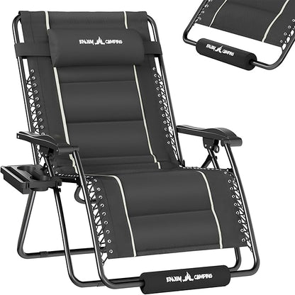 UDPATIO Zero Gravity Chair Oversized Outdoor Anti Gravity Chairs Patio Lounge Folding Adjustable Chair with Cup Holder, Foot Pad & Padded Headrest, Supports 500lbs (1, Grey, 33in)