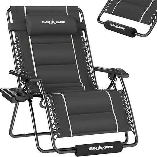 UDPATIO Zero Gravity Chair Oversized Outdoor Anti Gravity Chairs Patio Lounge Folding Adjustable Chair with Cup Holder, Foot Pad & Padded Headrest, Supports 500lbs (1, Grey, 33in)