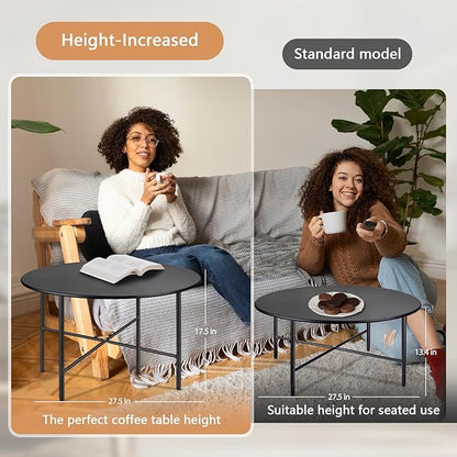 Patio Round Steel Patio Coffee Table, Weather Resistant Anti-Rust and Waterproof Indoor and Outdoor Large Side Table, for Garden Living Room Bedroom Balcony（Hight Black）
