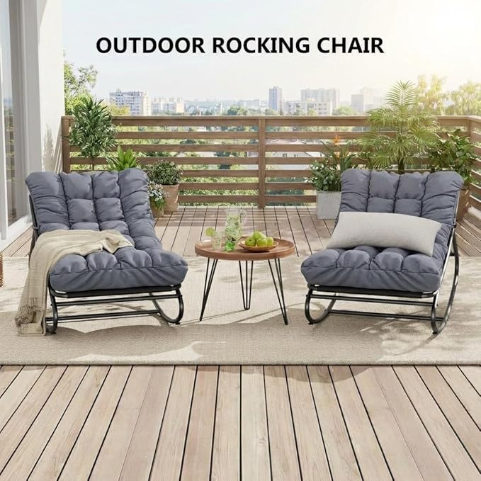 Outdoor Papasan Rocking Chair, Oversized Metal Frame Egg Rocker with Thick Waterproof Cushion, 450 lbs - Photo 3
