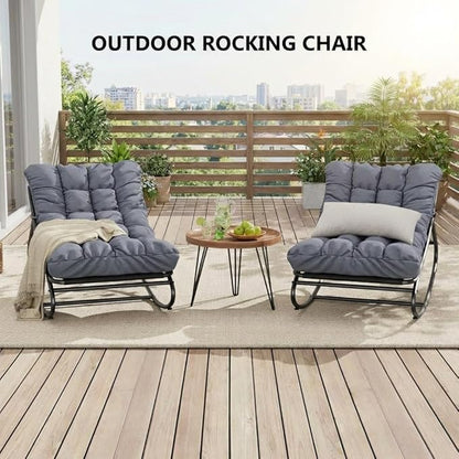 Outdoor Papasan Rocking Chair, Oversized Metal Frame Egg Rocker with Thick Waterproof Cushion, 450 lbs, Comfy Lounge for Patio, Porch, Garden, Living Room, Dark Gray