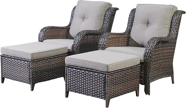Rilyson Wicker Patio Furniture Set - 4 Piece Rattan Outdoor Sectional Conversation Sets with 2 Chairs and 2 Ottomans - Photo 1