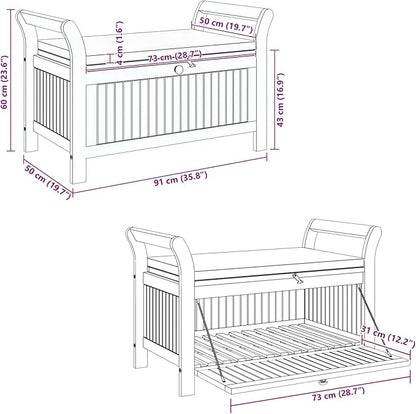 vidaXL Garden Storage Bench Cream White, Natural Wood