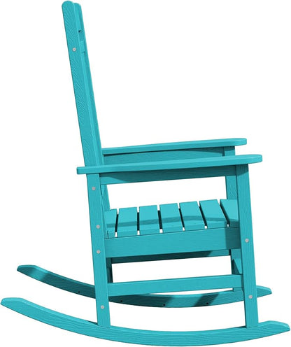 KINGYES Outdoor Rocking Chair Set of 2, HDPE Patio Rocking Chairs with 330lbs Support for Adults, Aruba Blue