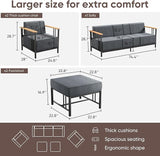 10-inch Thick Cushion Outdoor Furniture Set of 5, Patio Chair Set with Sofa,Wood Grain armrests, trapezoidal backrest - Photo 2