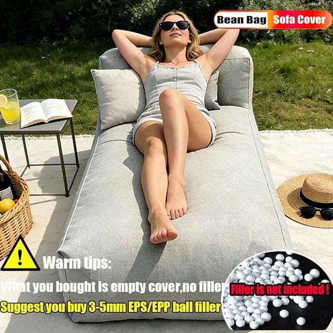 Outdoor Bean Bag Lounger Chair Poolside Lounge Without Filling Bean Bag Cover Pouf Cover Water-Resistant Patio Chaise and Pool Sun Lounger(01-dust Beige,S-125cm-empty Cover)