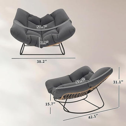 Outsunny Papasan Rocking Chair, Wicker Oversized Indoor Outdoor Rocking Chair with Cushion, PE Rattan Padded Outdoor Rocker Egg Chairs for Living Room, Garden, Patio, Balcony, Dark Gray