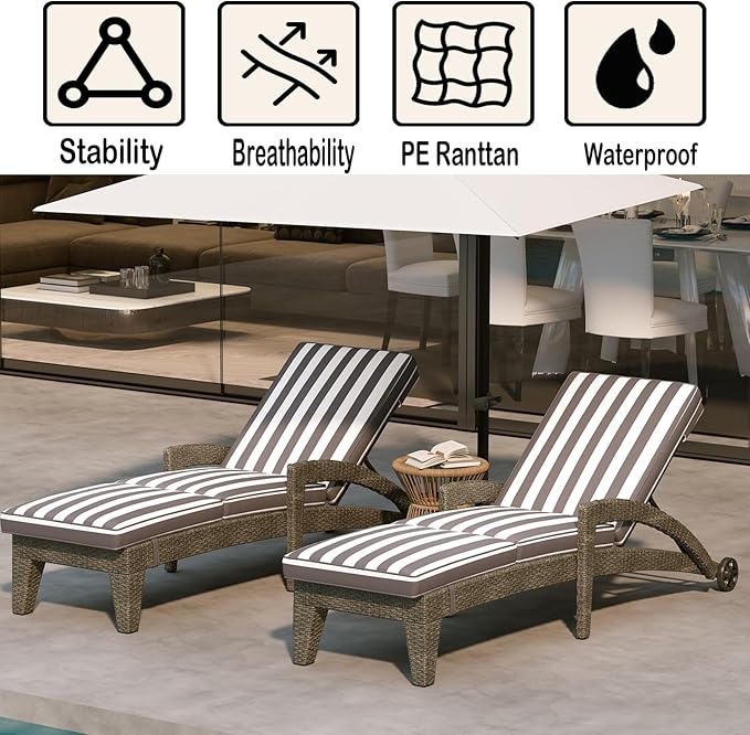 Patio Chaise Lounger Set of 2, Outdoor Lounger Patio Chairs, Heavy Duty Lounge Chairs Outdoor, Chaise Lounges for Resort - Photo 7