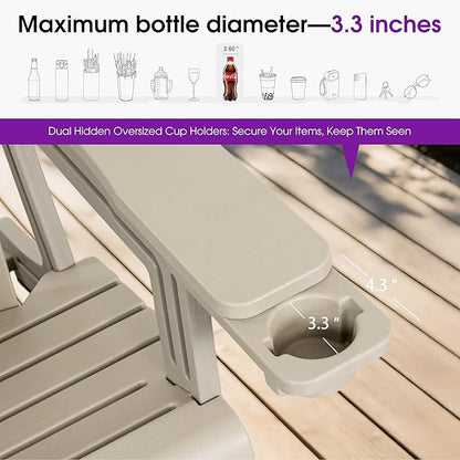 PURPLE LEAF Adirondack Chair Set of 2 HDPE All-Weather Outdoor Fire Pit Chair with 24.6" Oversized Seat Wood-Textured Patio Adirondack Chair with Dual Cup Holders for Garden Deck Backyard, Champagne