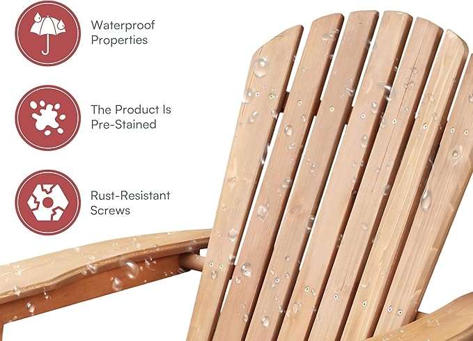 northbeam Wooden Folding Adirondack Chair Pre-Assembled Weather-Resistant Outdoor Chair for Patio, Lawn & Backyard, Wide Armrests, Back Rest & Seat Panel Assembled, Natural Cedar (Pre-Assembled)